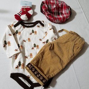 Gymboree 3-6 Month Gingerbread Boy Pants, Bodysuit, Hat & 0-3 socks Outfit NWT